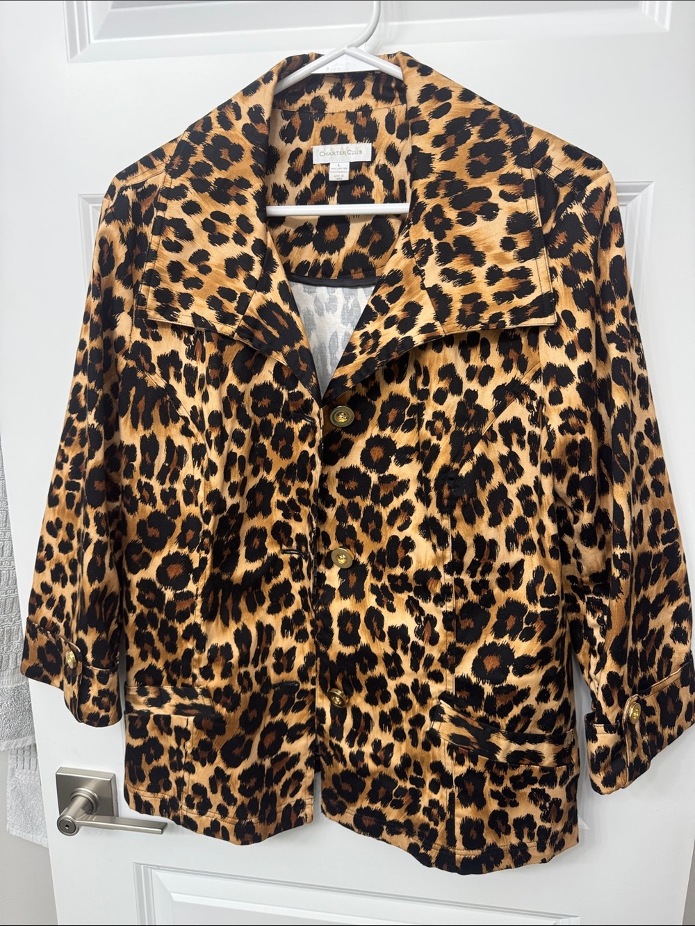 Charter Club Leopard Print Blazer Jacket - Black and Tan